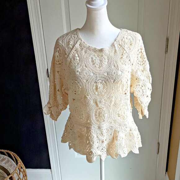 NEW! CROCHET LACE BLOUSE By SOLITAIRE SZ L - Picture 4 of 4